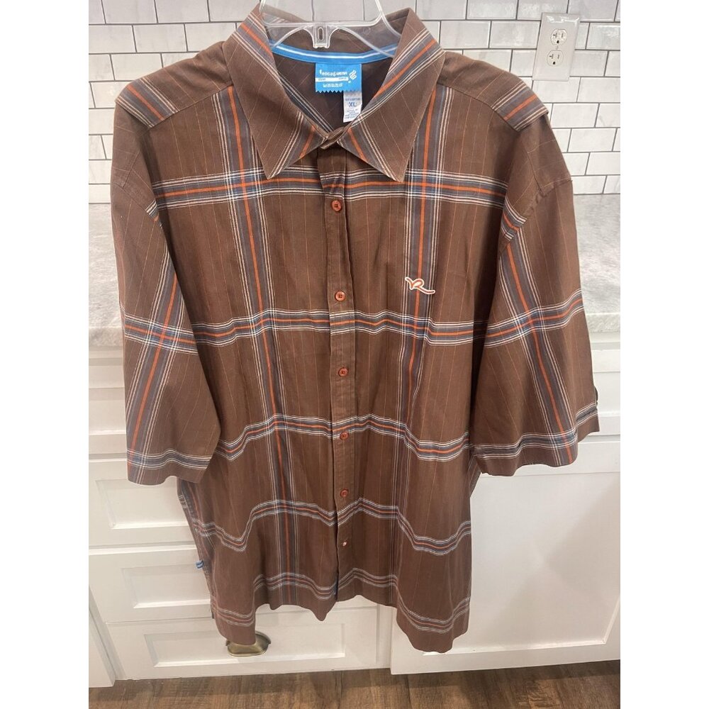 Rocawear Shirt Mens XL Brown Plaid Button‎ Front Short Sleeve Casual Streetwear - Picture 2 of 9